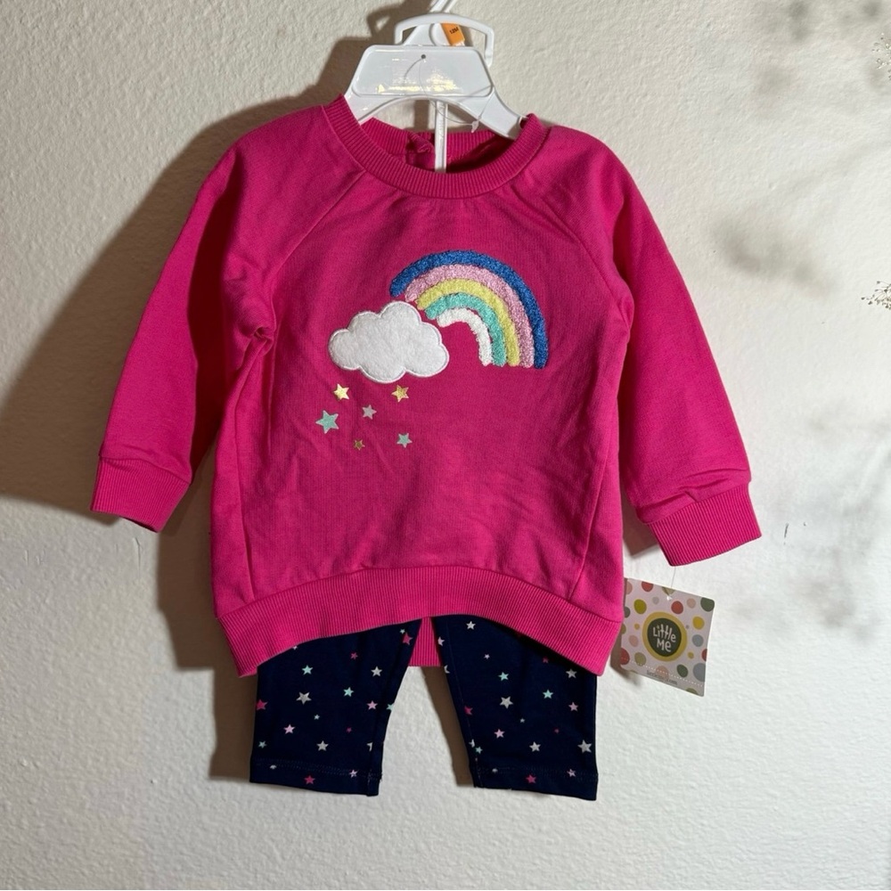Little Me Rainbow Sweatshirt & Star Leggings Set (Baby Girls)